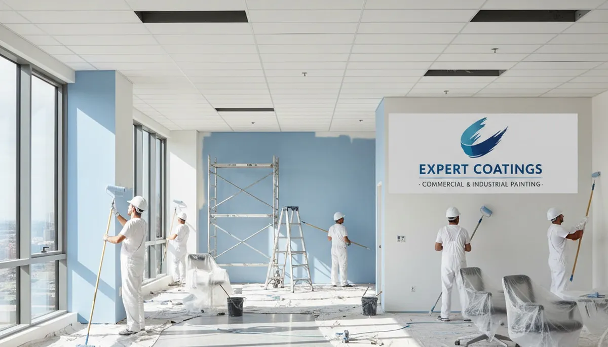 Commercial painting crew working on Long Beach, CA business property exterior with protective coatings